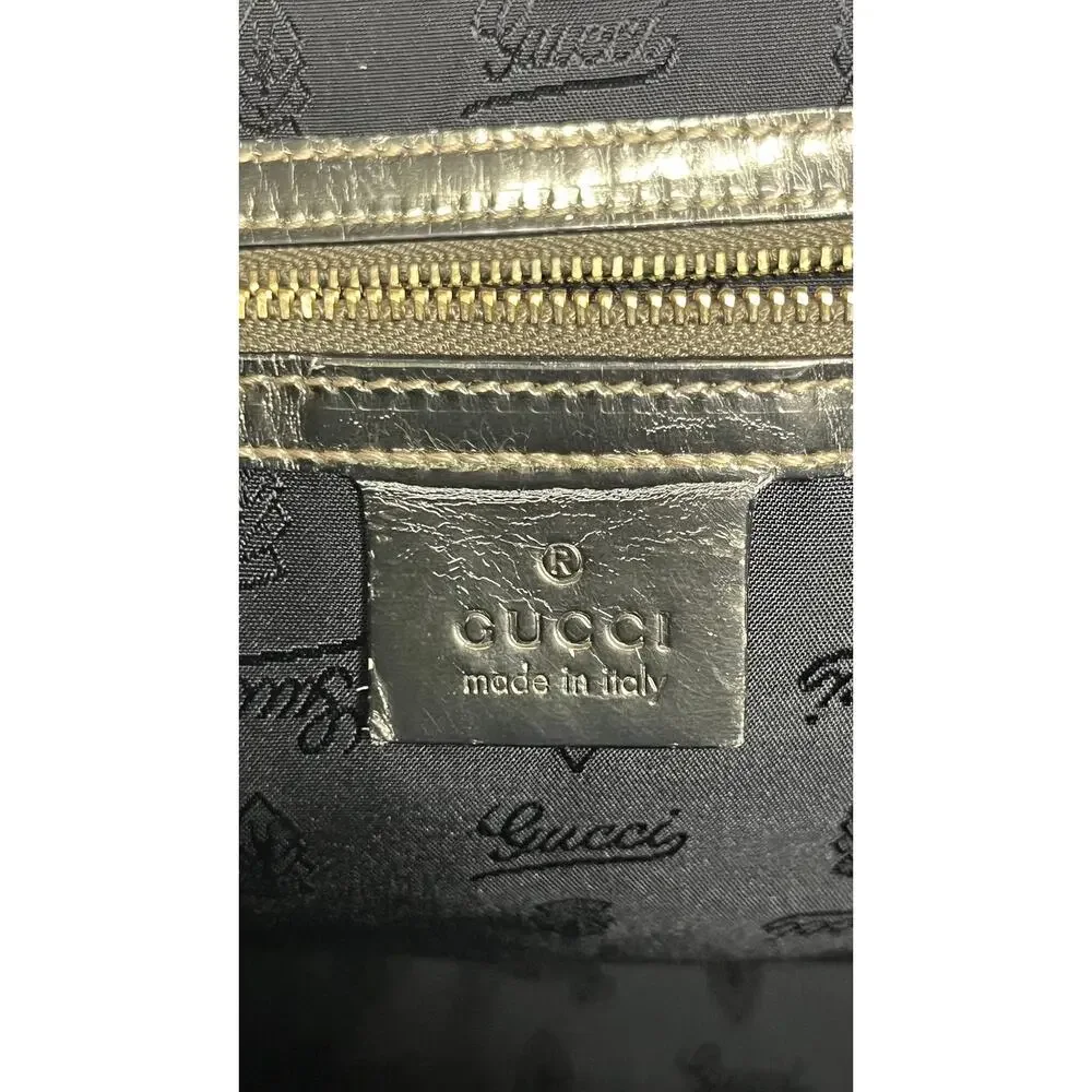 Gucci Dialux Pop Bamboo Top Handle Two Way Satchel Bag Black Silver Large